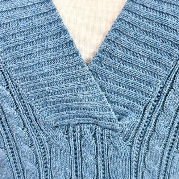 Y2K American Eagle Cable Knit Hoodie V-Neck Sweater - Picture 5 of 10